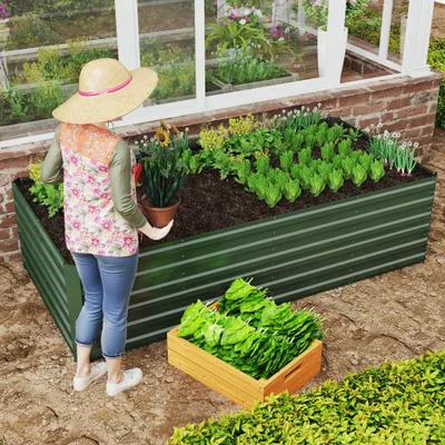 Produktbild von YZNAHRE Hochbeet 240x120x58cm Blumenkasten Verzinkter Stahl Pflanzkübel Groß Außen Pflanzkasten Frühbeet Pflanzbeet Gartenbeet Rechteck für Balkon Terrasse, Grün