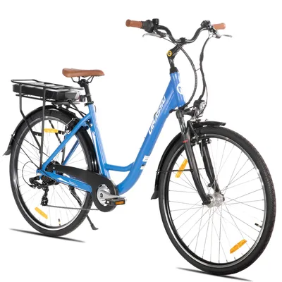 Produktbild von Hiland 28-Zoll-E-Bike für Erwachsene für den Stadtverkehr, 7 Gänge, Aluminiumrahmen, zwei V-Bremsen, 250-W-Motor, 36-V-Akku mit 10,4 Ah