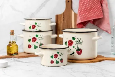 Produktbild von Emaillierter Topf Emalia Polska Pleszew Malina 22 cm 6 l Creme