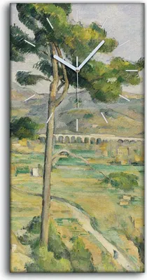 Produktbild von Wanduhr Uhr Wandbild Leinwand 30x60 Mont Sainte Victoire und Viadukt Arc Fluss - weiße Hände