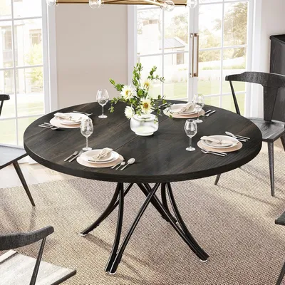 Produktbild von Runder Esstisch für 4-6 Personen 120 cm Schwarz Kreuzbeine 120x120x75 cm
