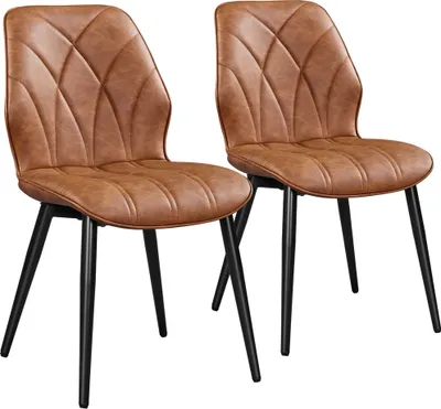 Produktbild von Yaheetech 2er Set Esszimmerstühle Küchenstühle gepolstert Metallbeine bis 136 Belastbar Polsterstuhl für Küche/Esszimmer/Kunstleder Braun