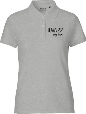 Produktbild von Huuraa Damen Polo Shirt Busan my love M Sport Grey Bio Baumwolle Fairtrade Poloshirt Geschenkidee