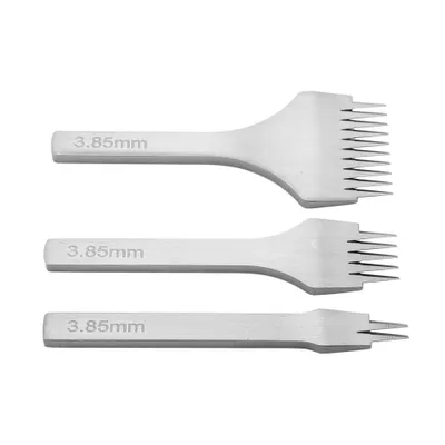 Image de Jeu d'outils de poinçonnage en acier blanc avec 2/5/10 pointes pour le laçage et la couture d'articles en cuir (3,85 mm)
