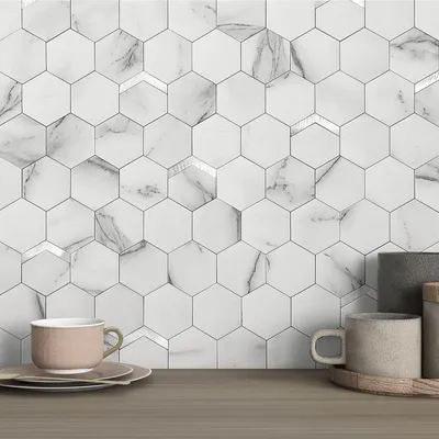 Productafbeelding van Zelfklevende hexagonale tegels - Marmeren tegelstickers - Wandtegels voor de keuken - Wandtegels voor de badkamer - Waterdichte mozaïektegels - 36 stuks, 3D-design