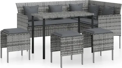 Immagine prodotto di vidaXL Set di divani a 5 pezzi a L con cuscini in poly rattan grigio