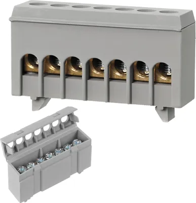 Produktbild von Verteilerklemme Verbindungsklemme für Hutschiene Phasen Leiterklemme grau 7 x 16mm²