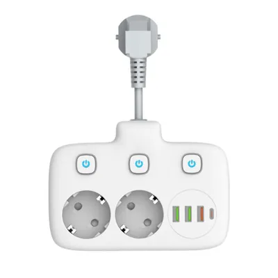 Produktbild von Steckdosenleiste mit USB, 2 Fach Steckdosenadapter mit 4 USB, 6 in 1 Steckdosenadapter mit Schalter, Steckdose Doppelstecker