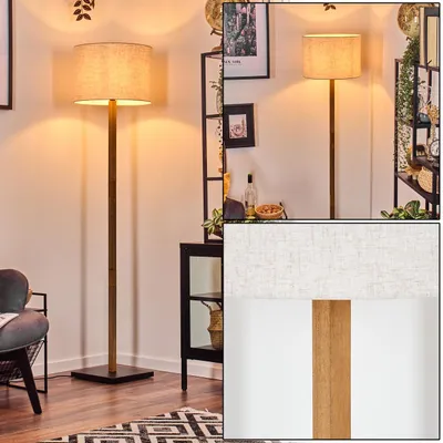 Produktbild von Schiavonea Stehlampe mit Holzfuß und Schirm aus Stoff