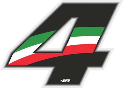 Zdjęcie produktu dla Naklejka z numerem wyścigowym na motocykl "4" trójkolorowa 65 x 85 mm