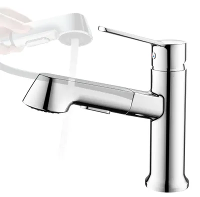 Waschtischarmatur mit ausziehbarer Brause, 2 Strahlarten, Chrom