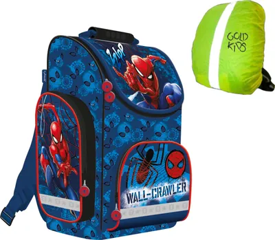 Produktbild von Kinderrucksack Rucksack Schulrucksack Ranzen Tornister Marvel Spiderman Motiv ab 1. Klasse Grundschule inkl Regenschutz