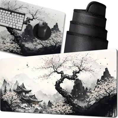 Produktbild von EDIBAZZAR | Maus- und Tastaturpad 90x40 cm für Schreibtisch-Gaming-Matte mit japanischem Motiv