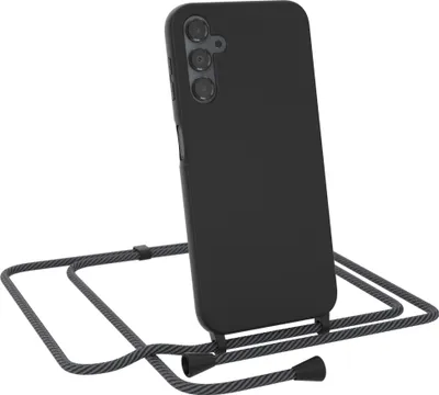 Produktbild von EAZY CASE Handykette kompatibel mit Samsung Galaxy A14 5G Handyhülle zum Umhängen, Silikon Hülle mit Band, Schutzhülle mit Ersatzkordel, Stylische Kette für Smartphone, Schwarz / Anthrazit