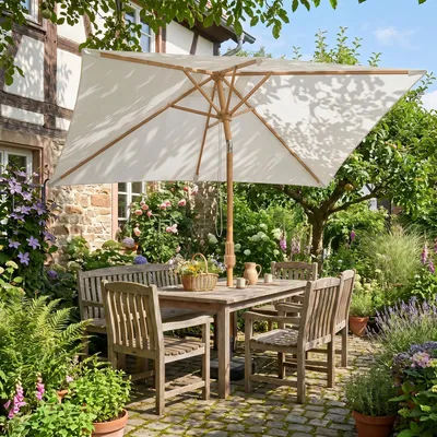 Produktbild von Sekey Rechteckschirm 300x200cm Holzoptik Eckiger Sonnenschirm für Garten Terrasse Hof