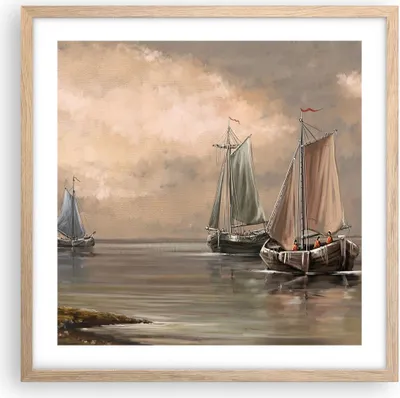 Produktbild von Gerahmtes Poster - Rahmen in heller Eiche - Meer Boot Fischer - 50x50 cm - Wand Bild - Wanddeko - Wandbilder - Wandposter - Bilderrahmen - Bilder - Kunstdruck - Wandbild - P2NAC50x50-3514