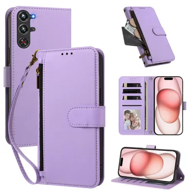 Obrázek produktu pro Peněženkové pouzdro pro ZTE nubia RedMagic 10 Pro,Polyuretankožené pouzdro s přihrádkami na karty, stojánkem a poutkem na ruku Světle fialová