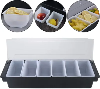 Produktbild von Zutatenbehälter  mit 6 Einsätzen   Beilagenbehälter mit transparenter Deckel   Zutatenbox Barbehälter   für Zitronen, Obst, Oliven und Cocktail Zutaten