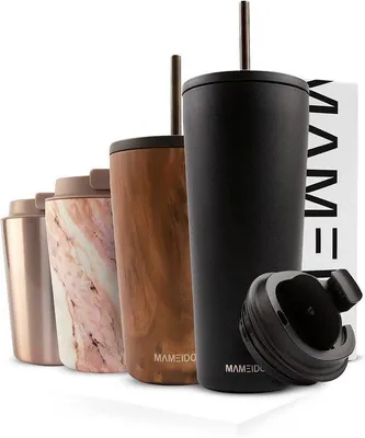 Immagine prodotto di Tazza termica Famanu con cannuccia, 470 ml e 700 ml - a doppia parete isolata, in acciaio inossidabile, a prova di perdite (nera, 700 ml)