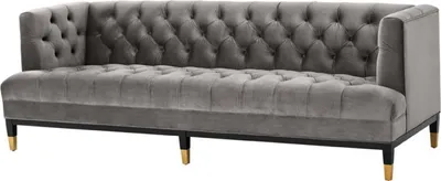 Produktbild von Casa Padrino Luxus Wohnzimmer Sofa Grau / Schwarz / Messingfarben 230 x 85 x H. 79 cm - Chesterfield Samtsofa