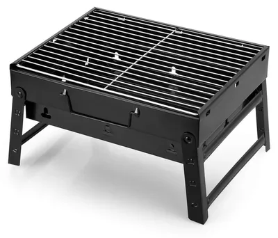 Produktbild von Tragbarer Grill Holzkohlegrill Kugelgrill - Edelstahl - 400 x 270 x 200 mm - 5 Lüftungsöffnungen - Schwarz