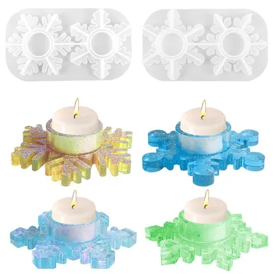 Image de Moules en silicone pour bougies, forme de flocon de neige, lot de 2, pour Noël et résine époxy