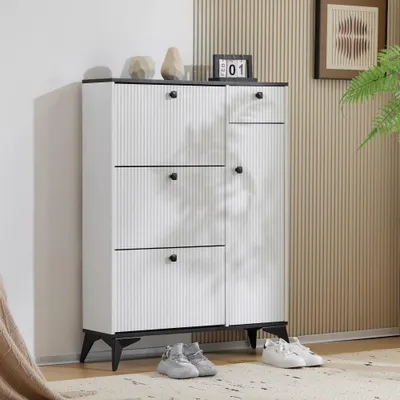 Produktbild von Schuhschrank - Schuhregal - Schuhaufbewahrung - Schuhhalter - Schuhmöbel - Schmal, weißes Design - Robuste Metallkonstruktion