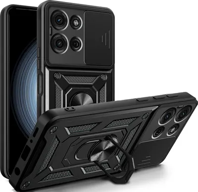 Produktbild von Outdoor Panzer Hülle für Motorola Moto G75 Handyhülle mit Kameraschutz Ringhalter in Schwarz