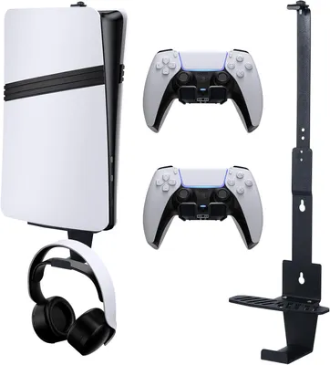 Image de Casque compatible avec la PlayStation 5 Slim - Support mural - Étagère murale - Modèle Pro en acier
