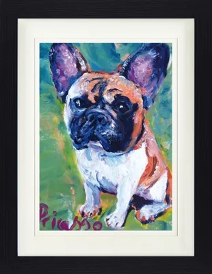 Obrázek produktu pro Psi Zarámovaný obraz s elegantním paspartou | Wall Art | V rámu - Portrét francouzského buldočka (40 x 30 cm)