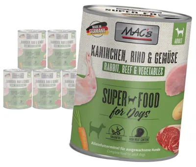 Produktbild von MAC's Dog 6x800g Getreidefreie Feuchtnahrung für Hunde mit Kaninchen, Rind und Gemüse