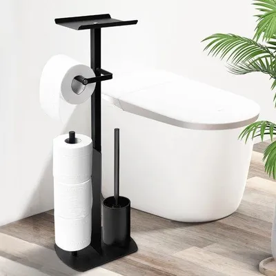 Produktbild von Stehendes Toilettenpapierhalter aus Edelstahl mit Bürste und Ablage