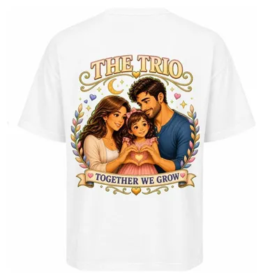 Produktbild von Damen Oversize T-Shirt Weiß S – Bedrucktes Shirt mit Familien Motiv aus Baumwolle – LUNØIR ©