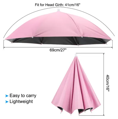 Produktbild von Regenschirm Hut 27" Freih?ndig Angeln Regenschirm Hut Elastisch Stirnband Faltbar Sonnen Regen Kappe fš¹r Camping Gartenarbeit Wandern Landwirtschaft Strand Rosa