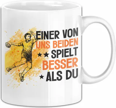 Produktbild von Handball Tasse Geschenk Spruch Für Golf-Spieler Einer Von Uns Beiden Spielt Besser Als Du Becher (Weiß)