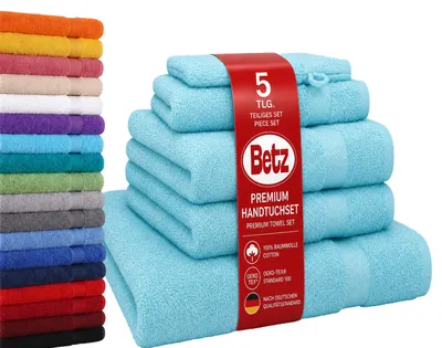 Produktbild von Betz 5-tlg. Handtuch-Set PREMIUM 1 Duschtuch 2 Handtücher 1 Gästetuch 1 Waschhandschuh Farbe: türkis