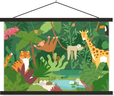Produktbild von MuchoWow® Textilposter Dschungel - Tiere - Natur 120x80 cm mit schwarzem Rahmen - Wanddeko