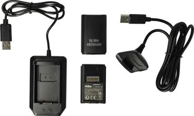 Produktbild von vhbw Play & Charge Kit kompatibel mit Microsoft Xbox 360 Controller - 1x Ladegerät, 1x Ladekabel, 2x Akku Schwarz