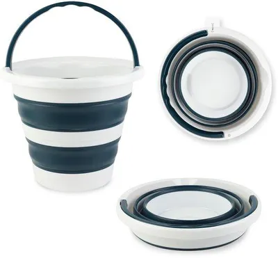 Productafbeelding van Unyqoos® Opvouwbare multifunctionele emmer, 10,5 liter, compact tot 6 cm, gemaakt van PPTPR, met ergonomische handgreep en uitgietopening – ideaal voor auto, tuin, kamperen en schoonmaken