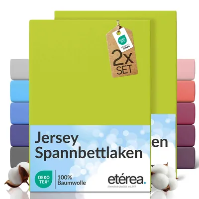Produktbild von 2er Set Jersey Spannbettlaken 120x200cm - 100% BAUMWOLLE - Bettlaken Spannbetttuch 120x200cm - Apfelgruen