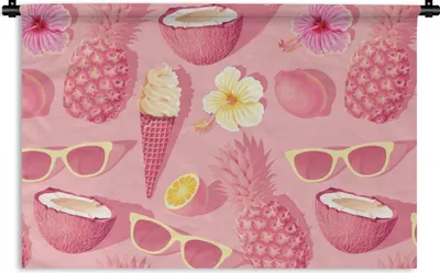 Produktbild von MuchoWow® Wandteppich Wandbehang Sommer - Muster - Rosa 60x40 cm Tapisserie Dekoration Wandtuch - Wanddekorationen