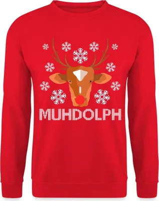 Produktbild von Spreadshirt Muhdolph Rentier Ugly Christmas Uni Pullover, M, Rot