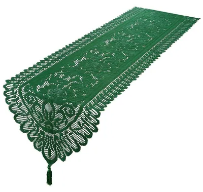 Zdjęcie produktu dla Bieżnik z frędzlami, zielony, 33 x 137 cm, koronkowy