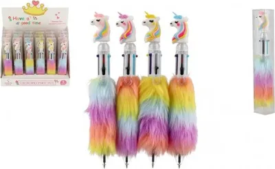 Obrázok produktu pre Propiska/pero jednorožec plyšová 6 farieb plast 16cm 4 farby v plastovej krabičke