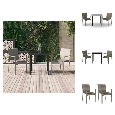 Produktbild von vidaXL 3-tlg. Garten-Essgruppe mit Kissen Schwarz und Grau Poly Rattan -  Gartenmöbel-Sets