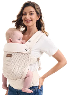 Image de Porte-bébé Momcozy, utilisable dès la naissance, tour de taille de 64 à 127 cm, couleur kaki et abricot