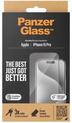 Productafbeelding van PanzerGlass Ultra-Wide Fit Screenprotector voor iPhone 15 Pro - Ultra-Clear case friendly