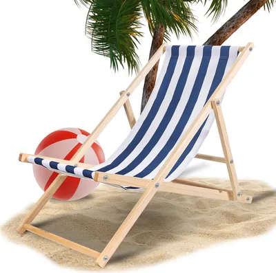Produktbild von Hengda 2X Liegestuhl Gartenstuhl Klappstuhl Kieferholz Holz Klappbar Relax Stoff Deck Blau weiß