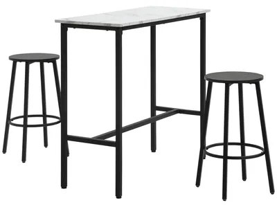 Obrázok produktu pre Barový set - Barová stolička - Barový set - Barový stôl - Barový nábytok - Stolová doska s bielym mramorovým vzhľadom - Robustná oceľová konštrukcia
