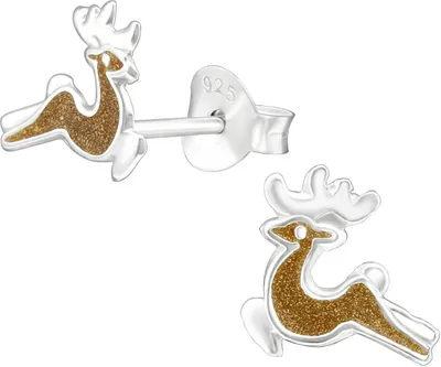 Produktbild von Kinder Ohrringe Ohrstecker 925 Sterling Silber mit schimmerndem Rentier